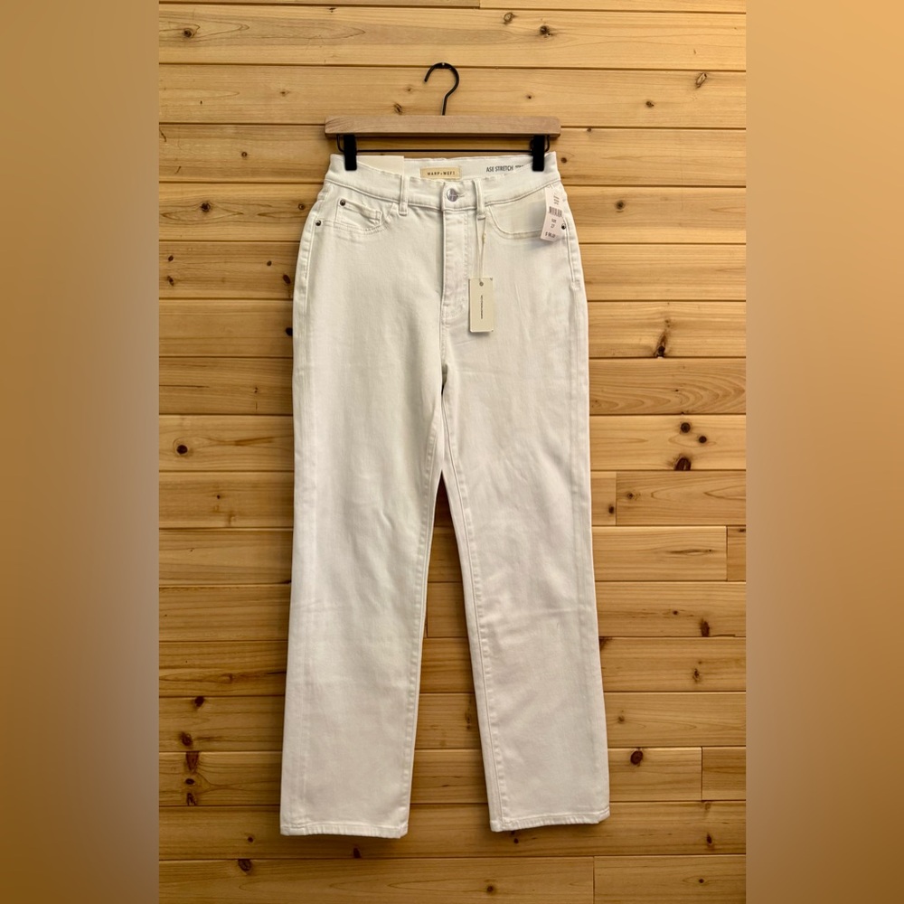 NWT Warp + Weft Size 4/27 White Ase Stretch Aspen Pitkin Straight Leg Jeans